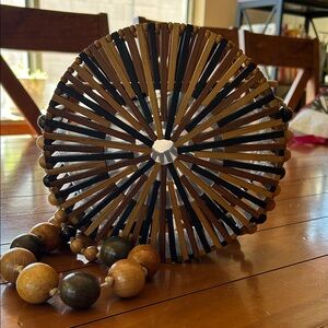 Rounded Bamboo & Bead Shoulder Bag Woven Boho Bag